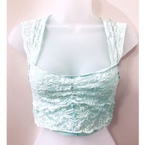 Turquoise Lace Crop Top